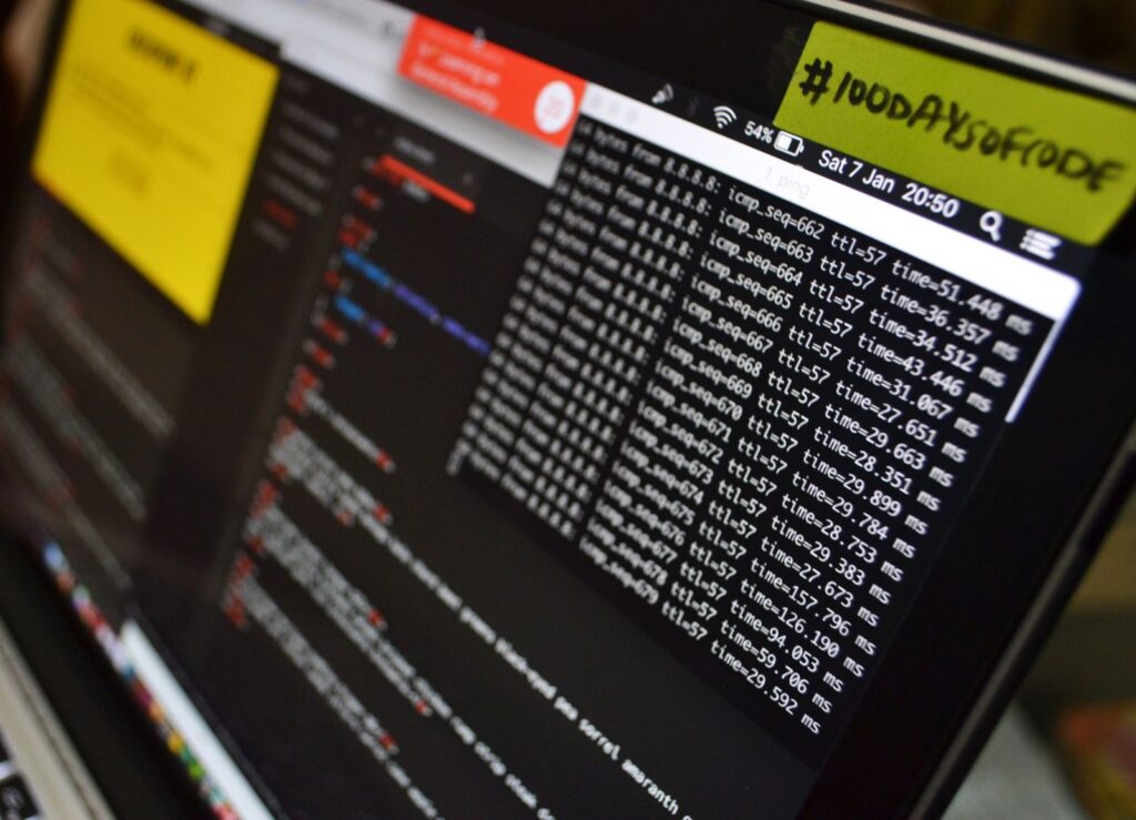 Close-up of a screen showing code