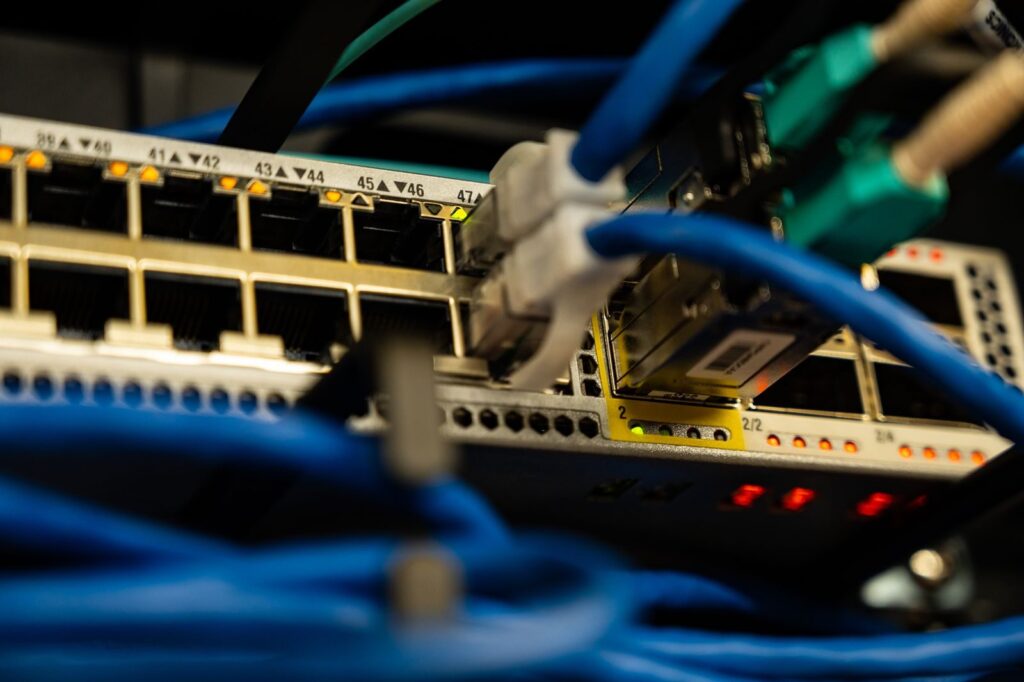 Ethernet cables plugged into a network switch, like the home network behind this Tailscale Ubuntu setup